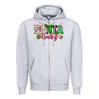 Heather Grey santa baby pink christmas Zipper Hoodie - texasbilliewilder