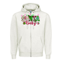 Oatmeal Heather santa baby pink christmas Zipper Hoodie - texasbilliewilder