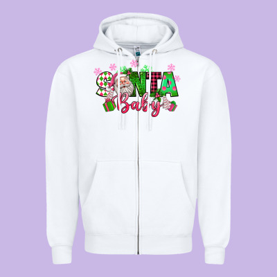 Santa Baby Pink Christmas Zipper Hoodie Designed By Texasbilliewilder