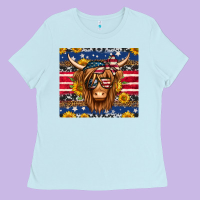 4th Of July Longhaired Cow Tumbler Ladies Tee Designed By Jasminsmagicworld