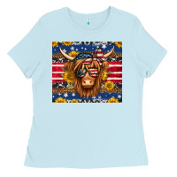 Baby Blue 4th of july longhaired cow tumbler Ladies Tee - Jasminsmagicworld