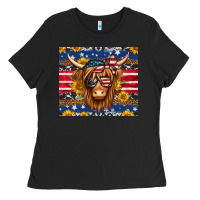 Black 4th of july longhaired cow tumbler Ladies Tee - Jasminsmagicworld