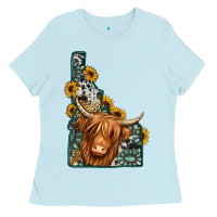 Idaho Map Long Haired Cow Ladies Tee | Teevron