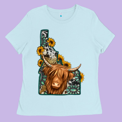 Idaho Map Long Haired Cow Ladies Tee Designed By Jasminsmagicworld