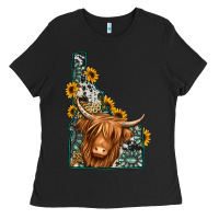 Black idaho map long haired cow Ladies Tee - Jasminsmagicworld