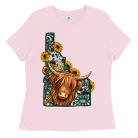 Bubblegum Pink idaho map long haired cow Ladies Tee - Jasminsmagicworld