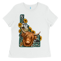 White idaho map long haired cow Ladies Tee - Jasminsmagicworld
