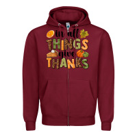 Burgundy In all things give thanks Zipper Hoodie - NancyCooperArtShop
