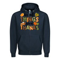 Navy In all things give thanks Zipper Hoodie - NancyCooperArtShop