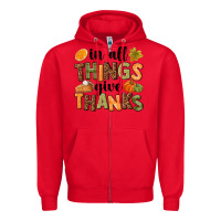 Red In all things give thanks Zipper Hoodie - NancyCooperArtShop