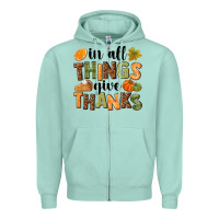 Seafoam In all things give thanks Zipper Hoodie - NancyCooperArtShop