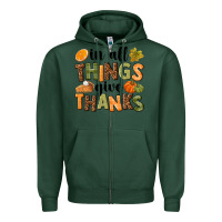Sports Green In all things give thanks Zipper Hoodie - NancyCooperArtShop
