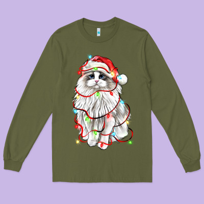 Christmas Ragdoll Cat Long Sleeve Tee Designed By Lillyallendesigns