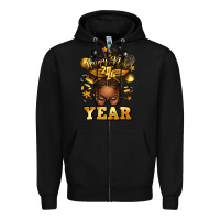 Black happy new year afro messy bun Zipper Hoodie - texasbilliewilder