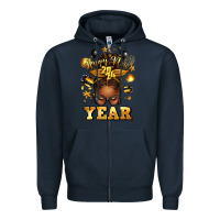 Navy happy new year afro messy bun Zipper Hoodie - texasbilliewilder