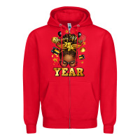 Red happy new year afro messy bun Zipper Hoodie - texasbilliewilder