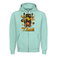 Seafoam happy new year afro messy bun Zipper Hoodie - texasbilliewilder