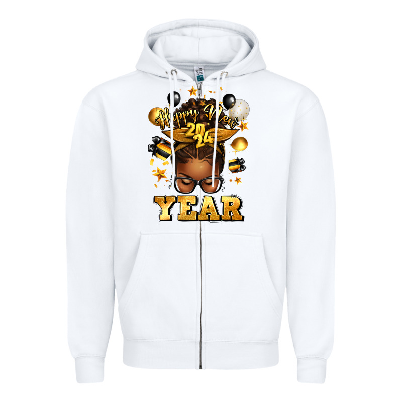 Happy New Year Afro Messy Bun Zipper Hoodie by texasbilliewilder | Teevron