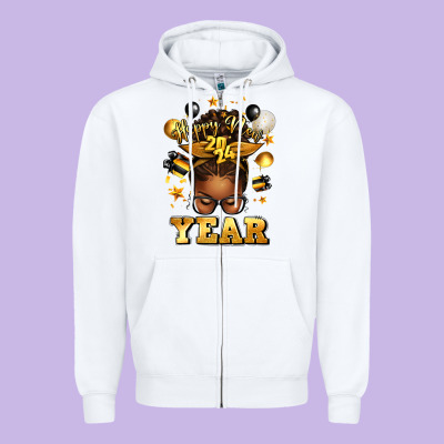 Happy New Year Afro Messy Bun Zipper Hoodie Designed By Texasbilliewilder