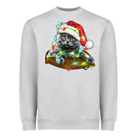 Heather Grey christmas scottish fold cat Heavyweight Sweatshirt - LillyAllenDesigns