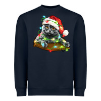 Navy christmas scottish fold cat Heavyweight Sweatshirt - LillyAllenDesigns