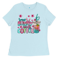 Baby Blue some bunny needs coffee easter Ladies Tee - Jasminsmagicworld