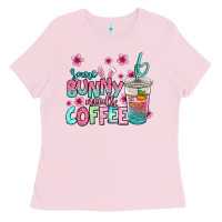Bubblegum Pink some bunny needs coffee easter Ladies Tee - Jasminsmagicworld