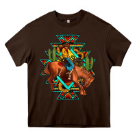 Chocolate Brown aztec rodeo cowboy Heavy Core Tee - JahusDesignShop