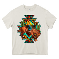 Cream aztec rodeo cowboy Heavy Core Tee - JahusDesignShop