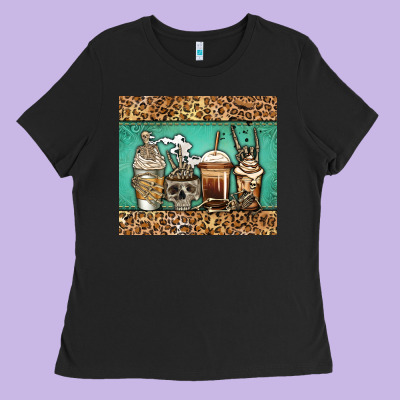 Skeleton Coffee Cups Ladies Tee Designed By Jasminsmagicworld