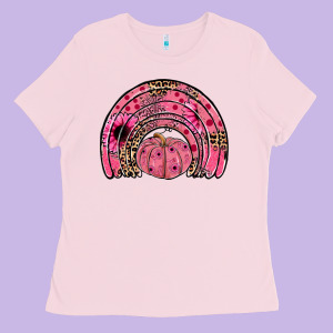 Pumpkin Ribbon Rainbow Ladies Tee Designed By Jahusdesignshop