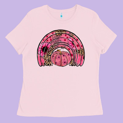 Pumpkin Ribbon Rainbow Ladies Tee Designed By Jahusdesignshop