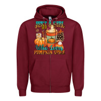 Burgundy Just a girl who loves pumpkin spice Zipper Hoodie - NancyCooperArtShop