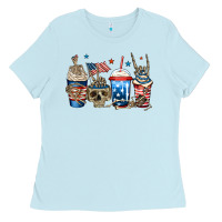 Baby Blue 4th of july skeleton coffee cups Ladies Tee - Jasminsmagicworld