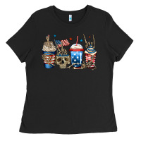 Black 4th of july skeleton coffee cups Ladies Tee - Jasminsmagicworld