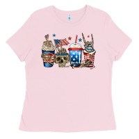 Bubblegum Pink 4th of july skeleton coffee cups Ladies Tee - Jasminsmagicworld