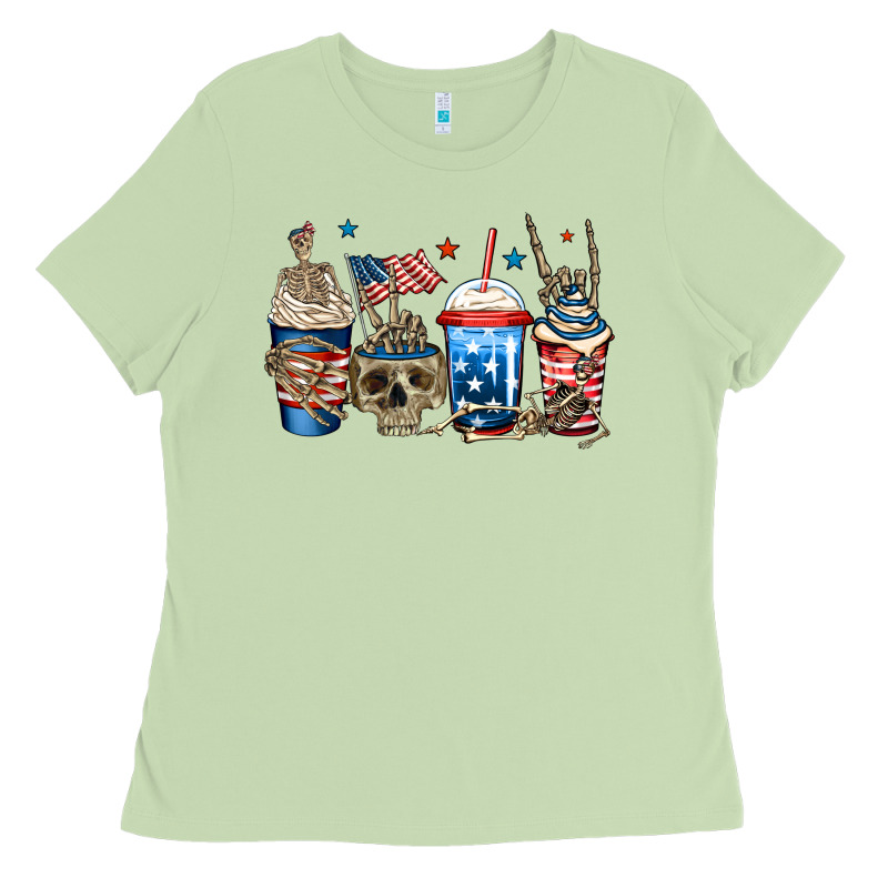 4th Of July Skeleton Coffee Cups Ladies Tee by Jasminsmagicworld | Teevron