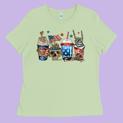 4th Of July Skeleton Coffee Cups Ladies Tee Designed By Jasminsmagicworld