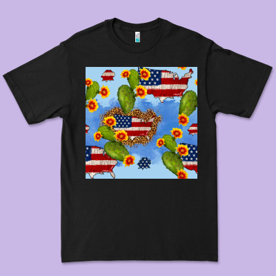 Usa Map Cactus And Sunflower Seamless Pattern Premium Tee Designed By Bundleandbundleshop