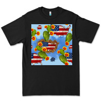 Black usa map cactus and sunflower seamless pattern Premium Tee - BundleAndBundleShop