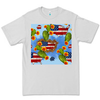 Dove Grey usa map cactus and sunflower seamless pattern Premium Tee - BundleAndBundleShop