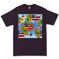 Plum usa map cactus and sunflower seamless pattern Premium Tee - BundleAndBundleShop