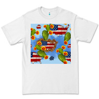 White usa map cactus and sunflower seamless pattern Premium Tee - BundleAndBundleShop