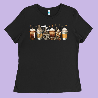 Skeleton Coffee Cups Ladies Tee Designed By Jasminsmagicworld