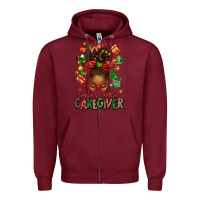 Burgundy santas favorite caregiver afro messy bun Zipper Hoodie - texasbilliewilder
