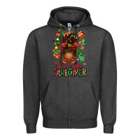 Charcoal Heather santas favorite caregiver afro messy bun Zipper Hoodie - texasbilliewilder