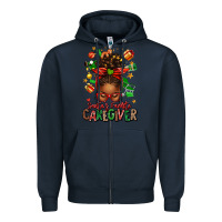 Navy santas favorite caregiver afro messy bun Zipper Hoodie - texasbilliewilder