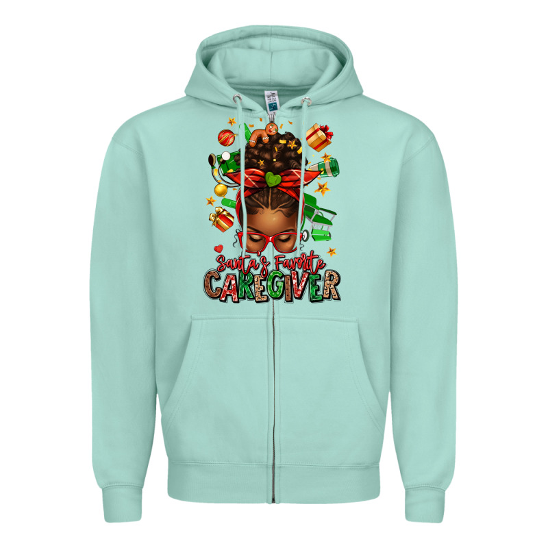 Santas Favorite Caregiver Afro Messy Bun Zipper Hoodie by texasbilliewilder | Teevron