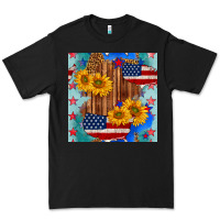 Black usa map with sunflowers and leopard seamless pattern Premium Tee - BundleAndBundleShop