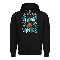 Black just a girl who loves winter afro messy bun Zipper Hoodie - texasbilliewilder
